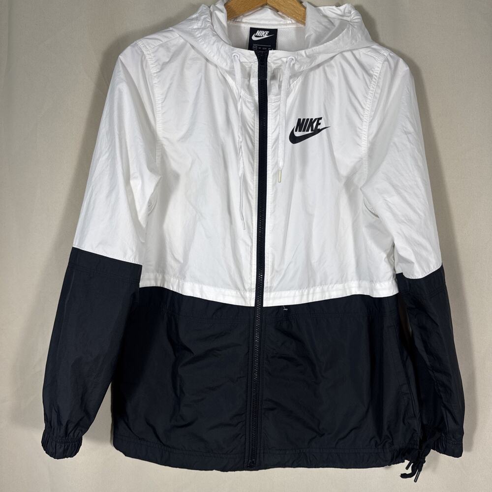 Nike Womens XS Windrunner Jacket White Black Hooded Windbreaker Swoosh Athletic